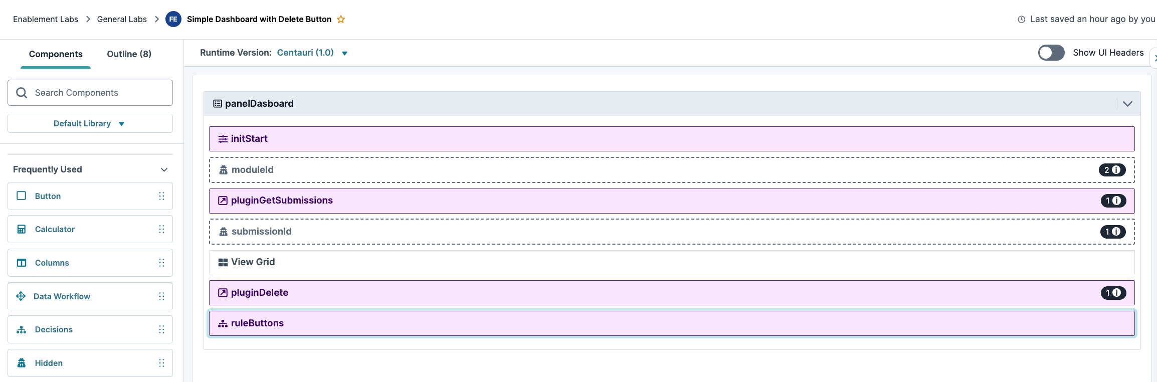 Dashboard components including buttons and submission options for user interaction.