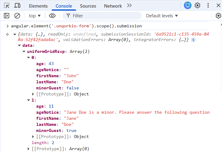 A static image displaying the DevTools Console.