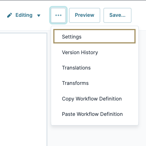 This image displays settings options for Workflow builder
