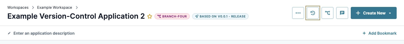 Interface of a version-control application showing workspace and application description area.