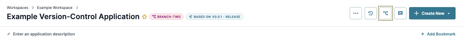 Interface of a version-control application showing workspace and branch details.