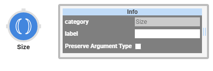 Information panel displaying size category and label options for user input.