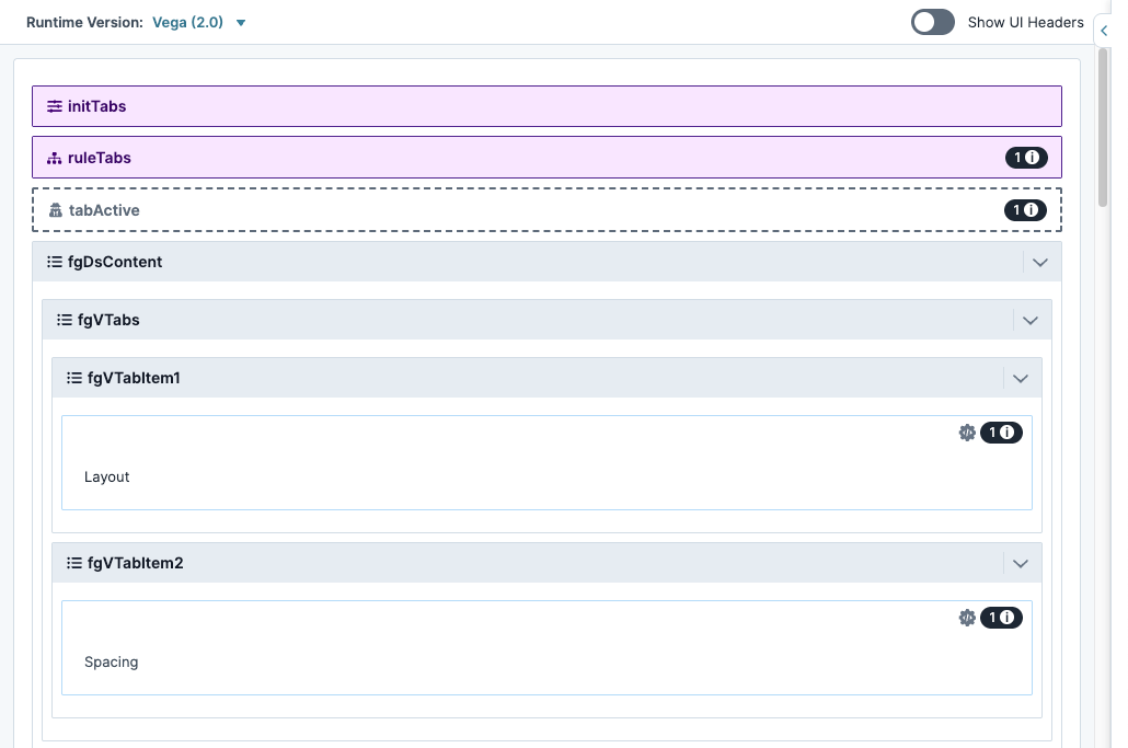 User interface displaying tab options for layout and spacing settings in a software application.