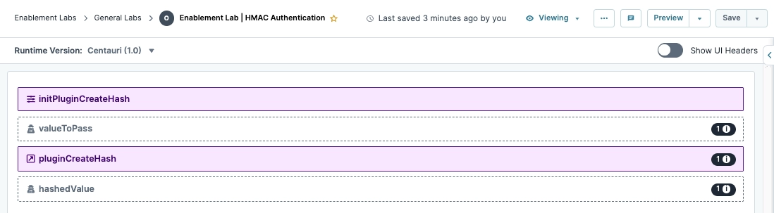 Interface displaying HMAC authentication functions and parameters for plugin creation.