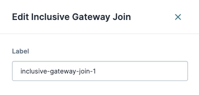 Editing the label for an inclusive gateway join in a software interface.
