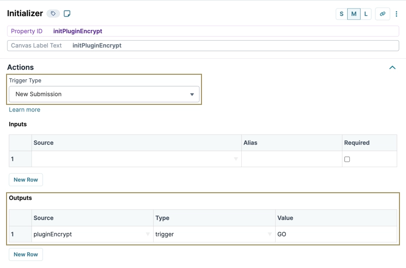 Initializer settings for a plugin with inputs and outputs configuration displayed.