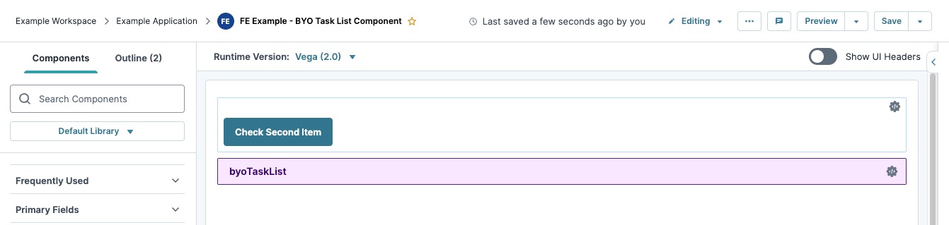User interface displaying a task list component with options to check items.