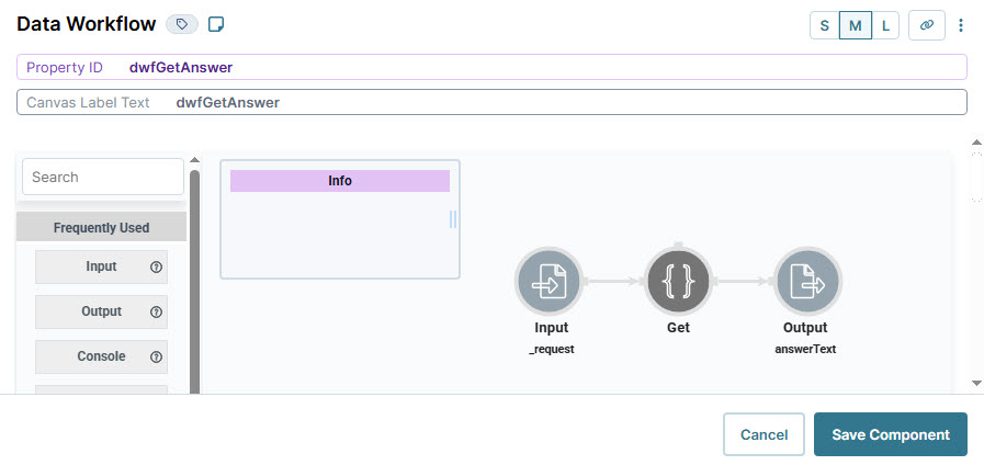 A static image displaying the Data workflow interface showing input, output, and console components for processing requests.