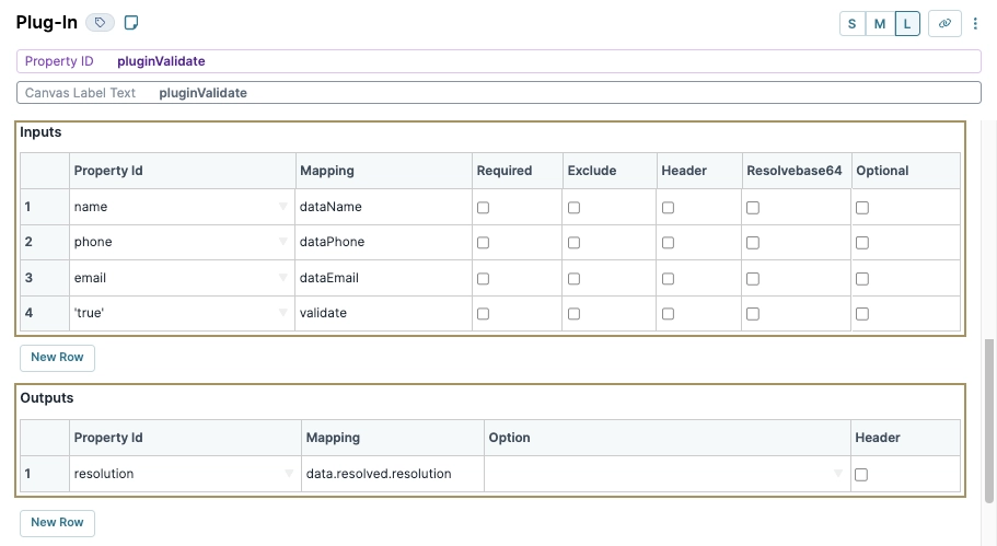 Inputs and outputs for a plugin validation process in a structured format.