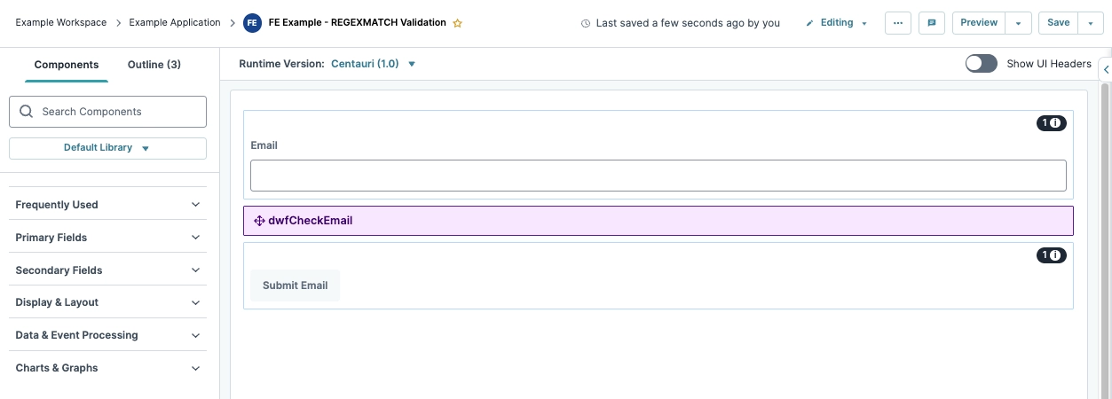 Email input field with validation function and submit button for user input.