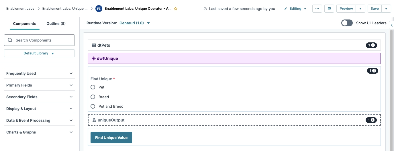 User interface displaying unique operator settings for pet data processing.