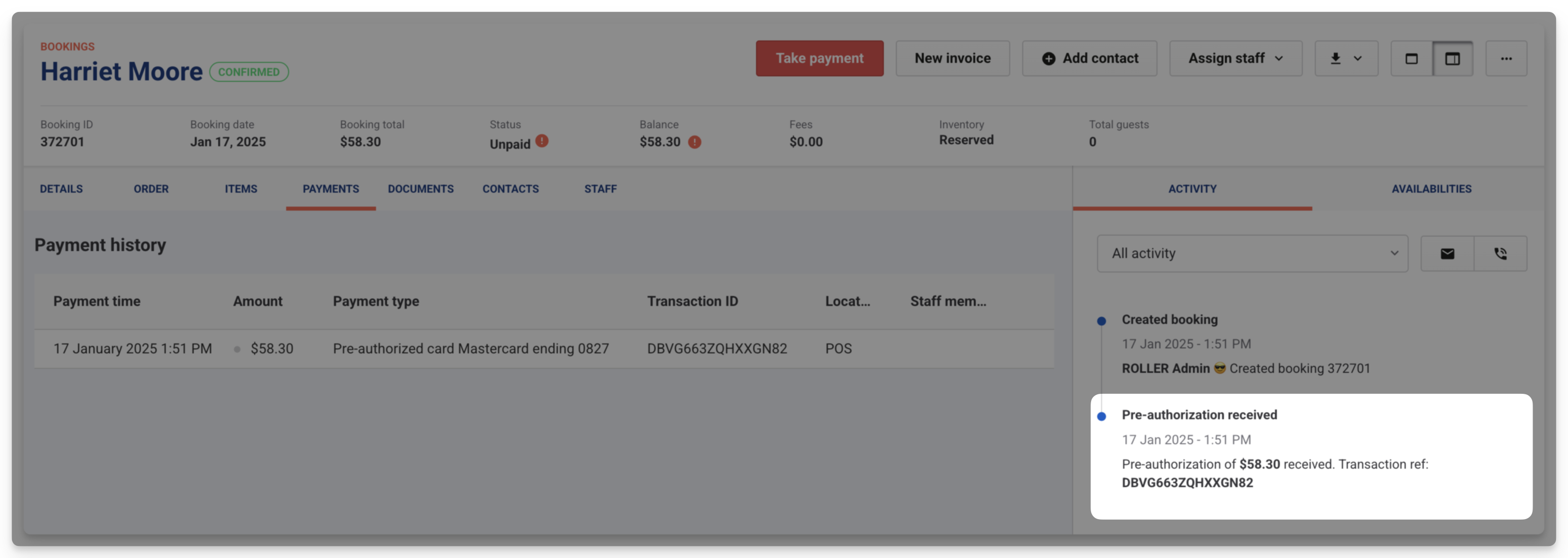 Preauth in booking activity stream.png
