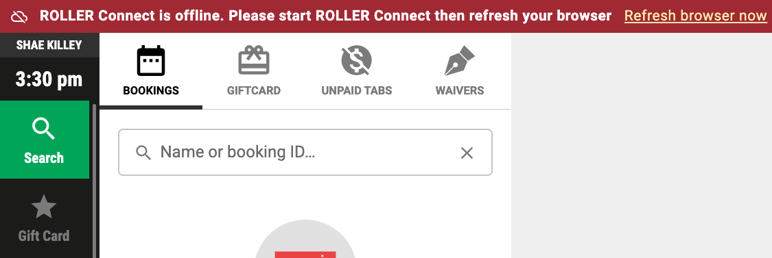 ROLLER Connect offline banner