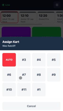 Assigning kart number seven to Wes Ratcliff for the upcoming race.