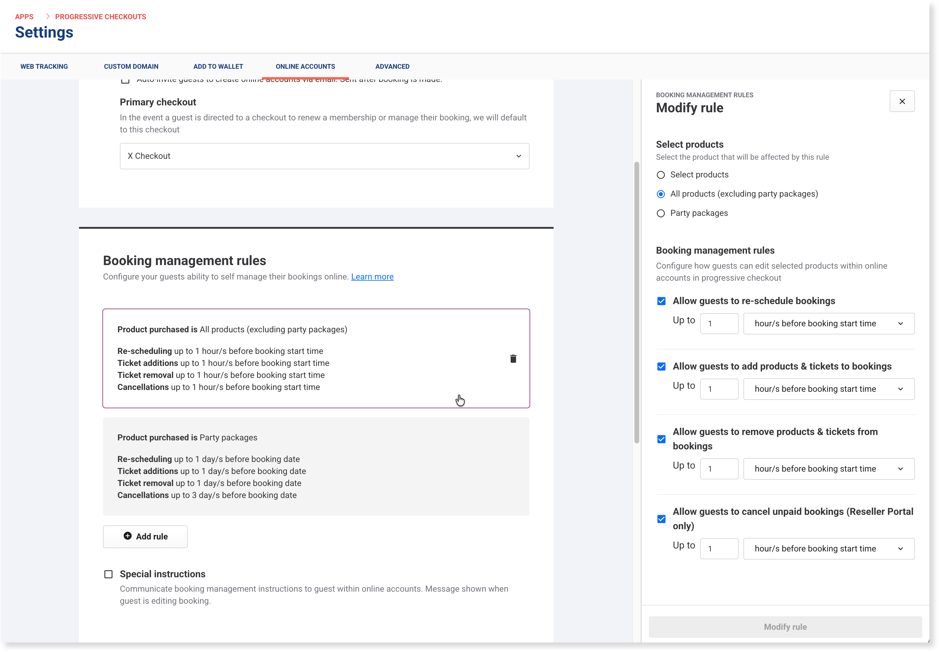 Choose which booking changes resellers can make and how close to the booking they can make them.
