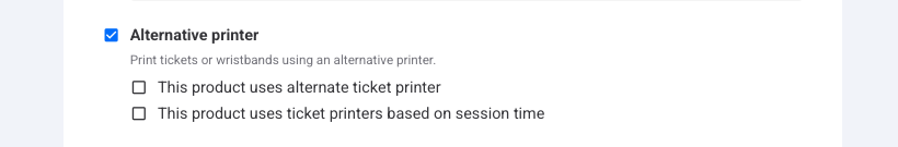 The alternative printer checkboxes in a party package product's additional options