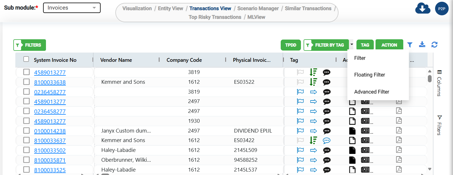 Transaction Table Filter Ui Transactions View