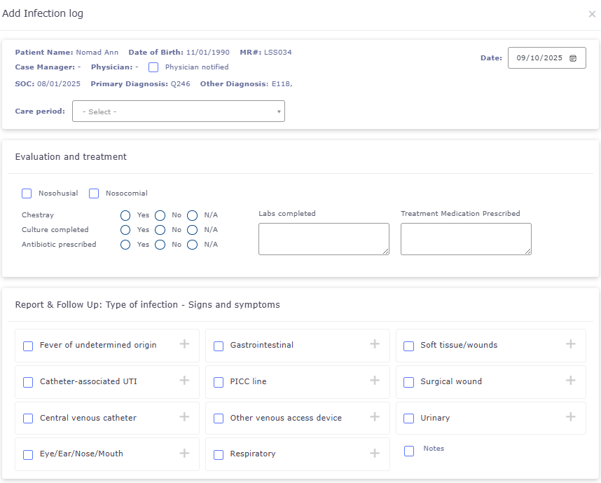 How to Add an Infection Log