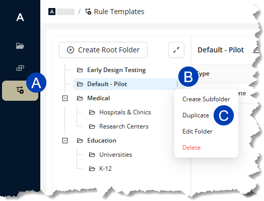 Working in the Rule Templates tab