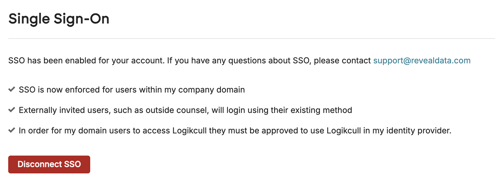 Instructions for enabling Single Sign-On (SSO) for user accounts and access.