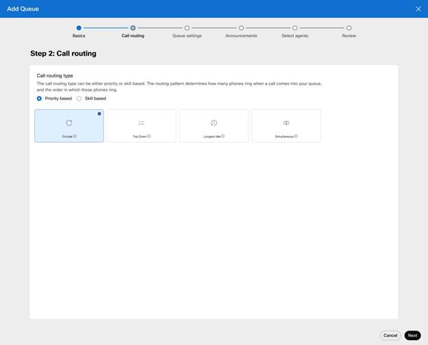 Add queue call routing page