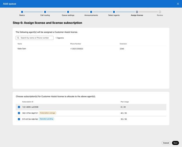 Add queue assign license page