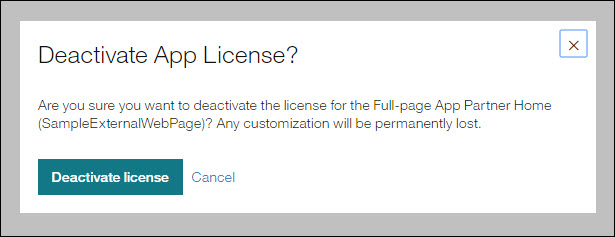 Deactivate App License? message