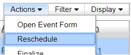 The actions reschedule menu
