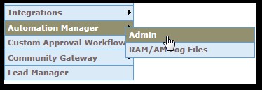 The Tools Automation Manager Admin menu