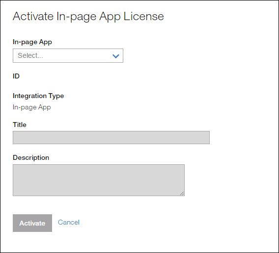 Activate In-page App License page