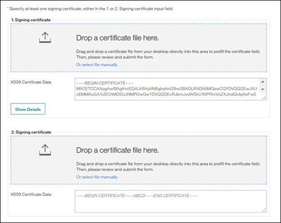 Infinite BrassRing Platform automatically uses the Signing and Encryption Certificates in the second field