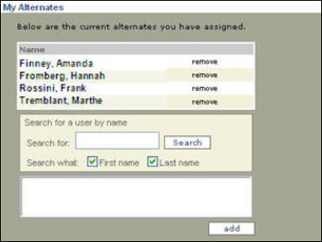 Under My Alternates, search for users and then click Add