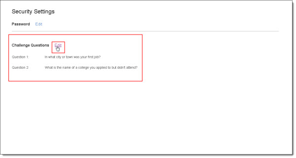 Security Settings - Challenge Questions Edit link