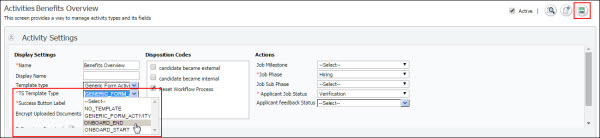 Activity Settings section - TS Template Type field