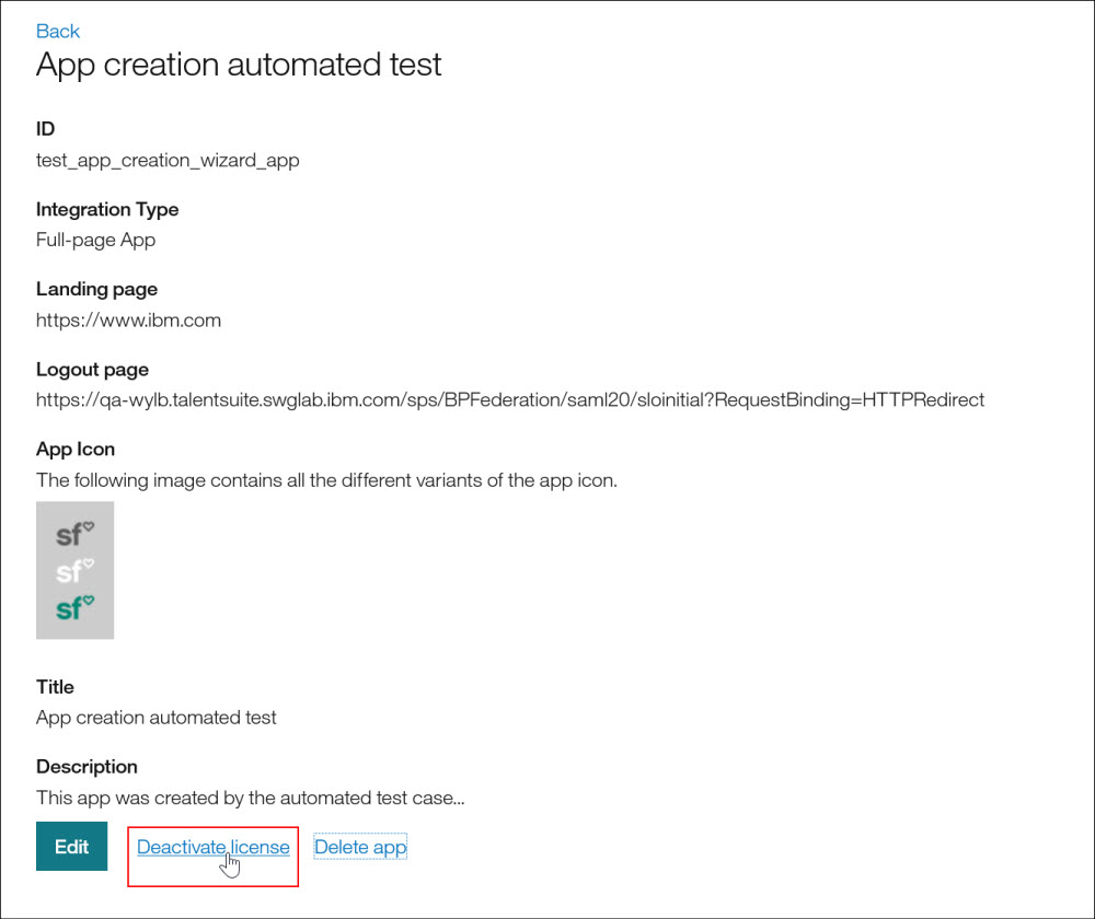 Deactivate application license