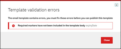 Template validation errors message window - Marker error message