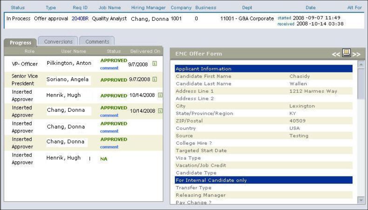 BrassRing Custom Approval Workflow displays the following requisition information in a new browser window.