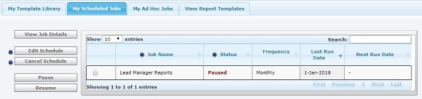 The My Scheduled Jobs tab