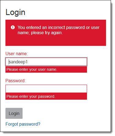 Login Incorrect Password Screen