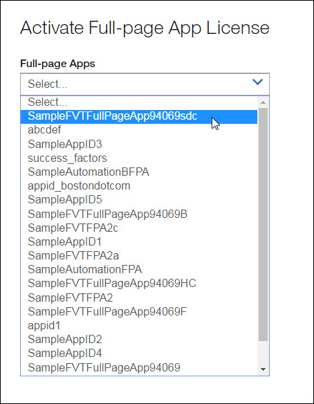 Select Full-page app from Full-page Apps dropdown list