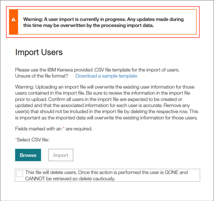 Manage Users User Import Warning Message