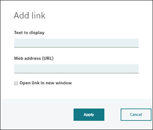 Add link dialog window