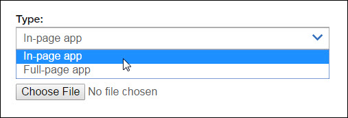 Business Partner application In-page app Type selection