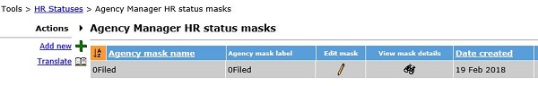 The Agency Manager HR Status masks window