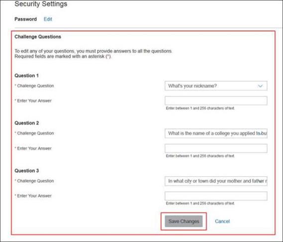 Security Settings - Challenge Questions