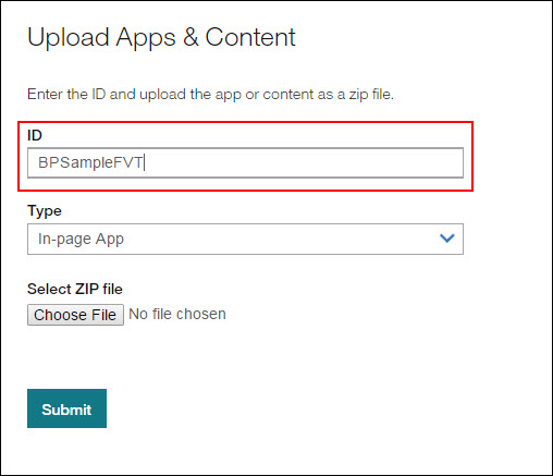 Upload Apps & Content ID field