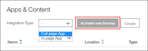 Select Full-page App and select Activate new license