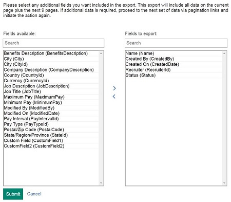 The Export To Excel Window