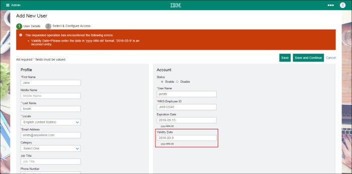 Validity Date field validation error message