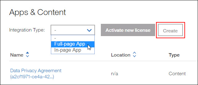 Select Full-page app and select Create